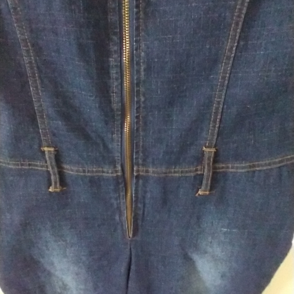 Lips Women's Denim Jean Long Zip Up Jumpsuit Dark Blue Size Medium - Picture 4 of 12